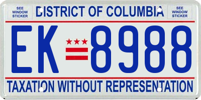 DC license plate EK8988