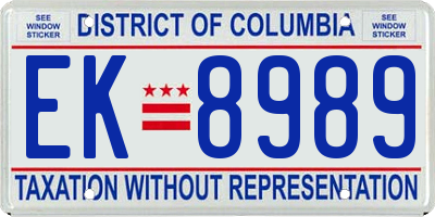 DC license plate EK8989