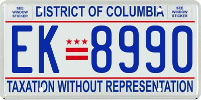 DC license plate EK8990