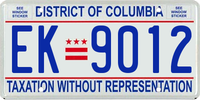 DC license plate EK9012