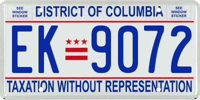 DC license plate EK9072