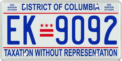 DC license plate EK9092