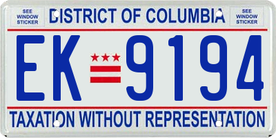 DC license plate EK9194