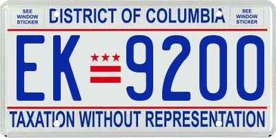 DC license plate EK9200