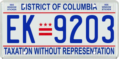 DC license plate EK9203