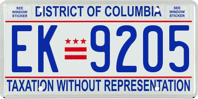 DC license plate EK9205