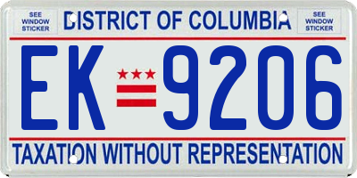 DC license plate EK9206