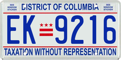 DC license plate EK9216