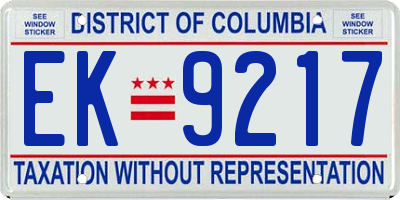 DC license plate EK9217