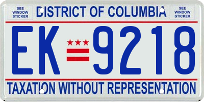 DC license plate EK9218