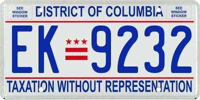 DC license plate EK9232