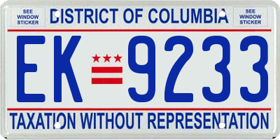 DC license plate EK9233