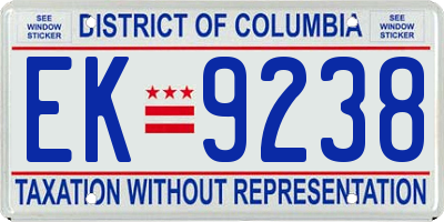 DC license plate EK9238