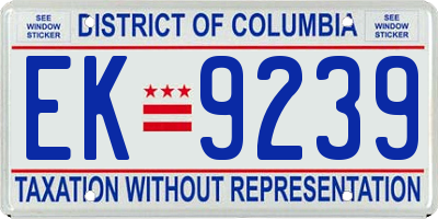 DC license plate EK9239