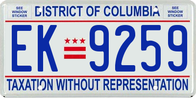 DC license plate EK9259