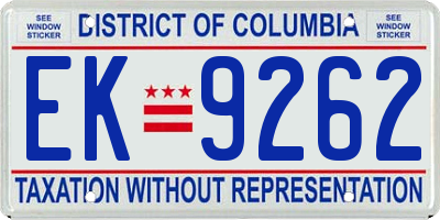 DC license plate EK9262