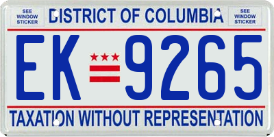 DC license plate EK9265