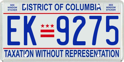 DC license plate EK9275