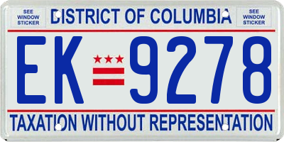 DC license plate EK9278