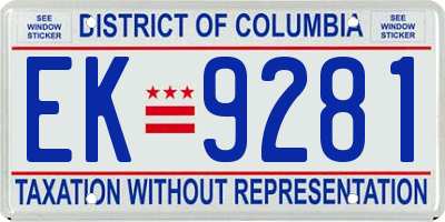 DC license plate EK9281