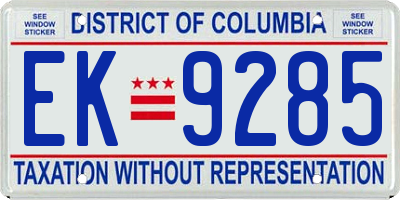 DC license plate EK9285