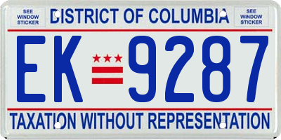 DC license plate EK9287