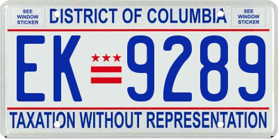 DC license plate EK9289