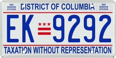 DC license plate EK9292