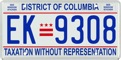 DC license plate EK9308