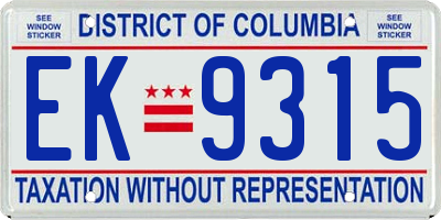 DC license plate EK9315