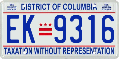 DC license plate EK9316