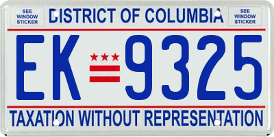 DC license plate EK9325