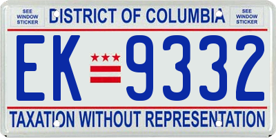 DC license plate EK9332