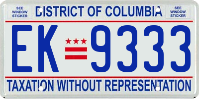 DC license plate EK9333