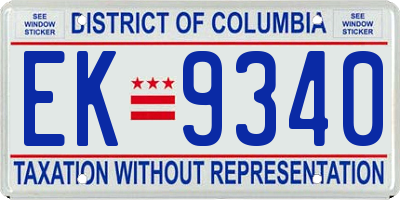 DC license plate EK9340