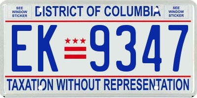 DC license plate EK9347