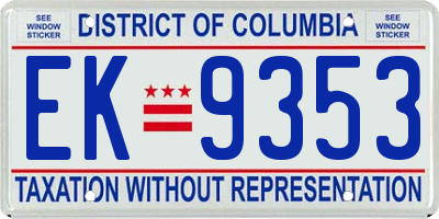 DC license plate EK9353