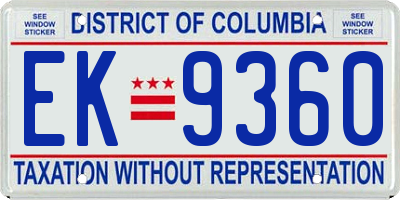 DC license plate EK9360