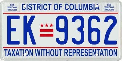 DC license plate EK9362