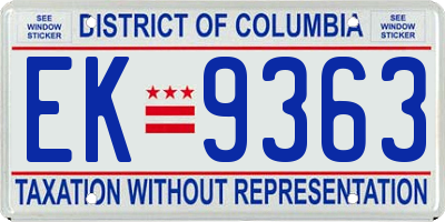 DC license plate EK9363