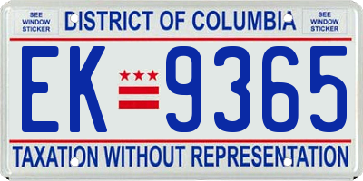 DC license plate EK9365