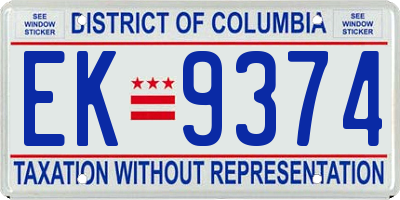 DC license plate EK9374