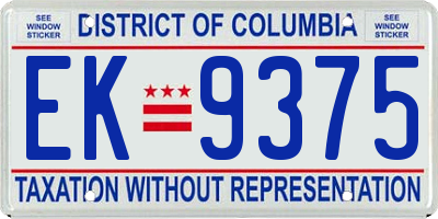 DC license plate EK9375