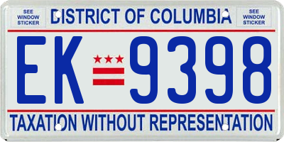 DC license plate EK9398