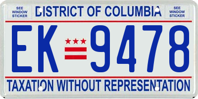 DC license plate EK9478