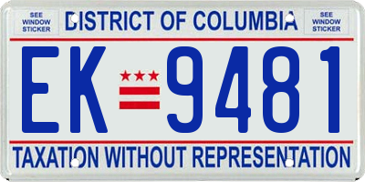 DC license plate EK9481