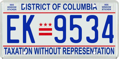 DC license plate EK9534