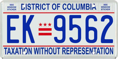 DC license plate EK9562