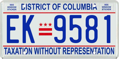 DC license plate EK9581