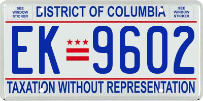 DC license plate EK9602